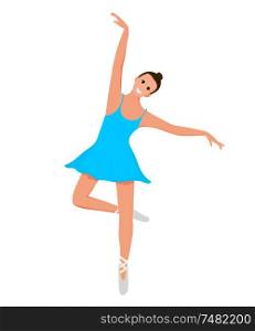 Young cute smiling ballerina in motion on a white background. Flat style ballerina in exercise. Vector illustration