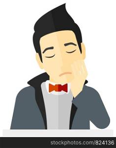 Young depressed man vector flat design illustration isolated on white background. . Young depressed man.