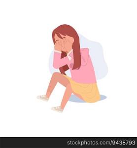 Young Depression and Solitude concept.  Moody Portrait of a Depressed Young Child. Flat vector cartoon illustration