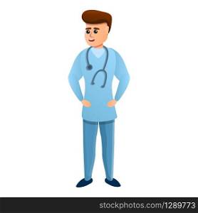 Young doctor icon. Cartoon of young doctor vector icon for web design isolated on white background. Young doctor icon, cartoon style