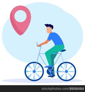 Young entrepreneurs cycle to work using map pointers. Our office location. Vector illustration.