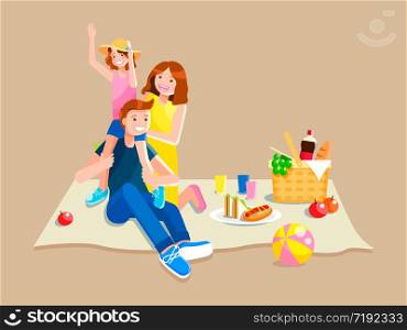 Young family having a picnic. Vector cartoon isolated illustration.. Young family having a picnic. Vector cartoon isolated illustration