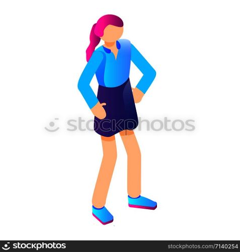 Young girl icon. Isometric of young girl vector icon for web design isolated on white background. Young girl icon, isometric style