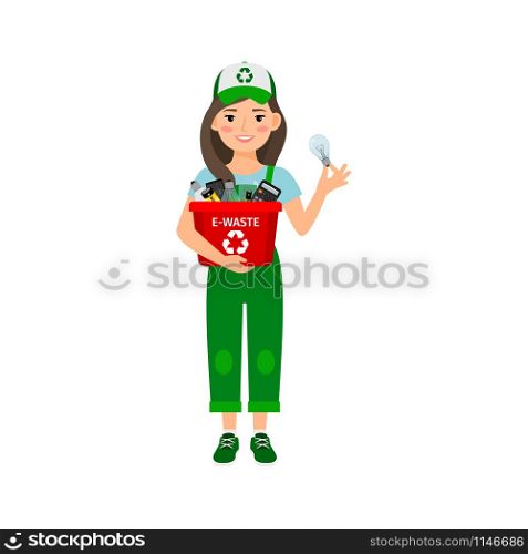 Young girl learning recycle trash vector illustration on white background. Young girl learning recycle trash