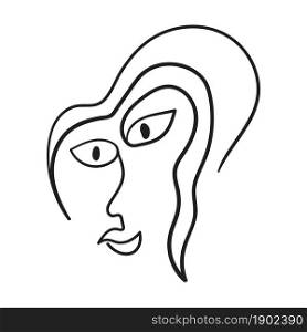Young girl one line woman face portrait, modern contemporary minimalist art abstract character isolated icon. Print for textile, clothes, cover, fashion and other. Vector illustration.