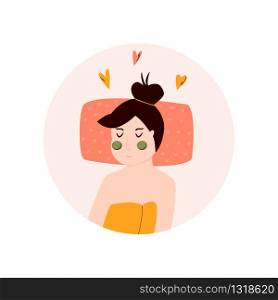 Young girl relaxing at spa. Self care procedures. Vector illustration. Young girl relaxing at spa. Self care procedures.