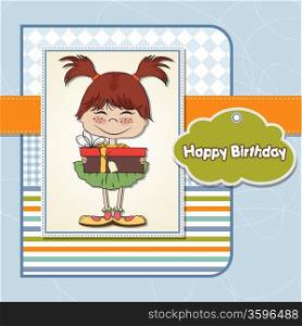 young girl with gift, vector illustration