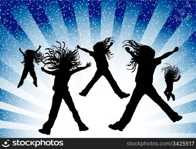 Young girls jumping with joy,vector illustration