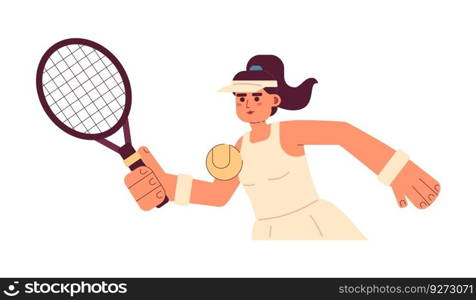 Young hispanic woman playing tennis semi flat colorful vector character. Professional tennis tournament. Editable half body person on white. Simple cartoon spot illustration for web graphic design. Young hispanic woman playing tennis semi flat colorful vector character