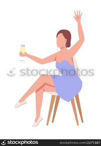 Young lady having fun semi flat color vector character. Sitting figure. Full body person on white. Festive celebration simple cartoon style illustration for web graphic design and animation. Young lady having fun semi flat color vector character