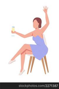 Young lady having fun semi flat color vector character. Sitting figure. Full body person on white. Festive celebration simple cartoon style illustration for web graphic design and animation. Young lady having fun semi flat color vector character