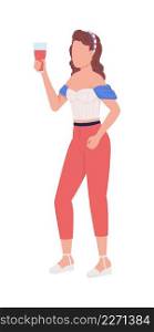 Young lady raising toast at national holiday semi flat color vector character. Standing figure. Full body person on white. Simple cartoon style illustration for web graphic design and animation. Young lady raising toast at national holiday semi flat color vector character