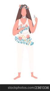 Young lady surrounded by spring flowers semi flat color vector character. Standing figure. Full body person on white. Simple cartoon style illustration for web graphic design and animation. Young lady surrounded by spring flowers semi flat color vector character