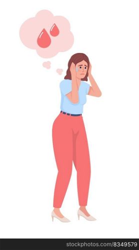 Young lady with irrational fear of blood semi flat color vector character. Editable figure. Full body person on white. Simple cartoon style illustration for web graphic design and animation. Young lady with irrational fear of blood semi flat color vector character