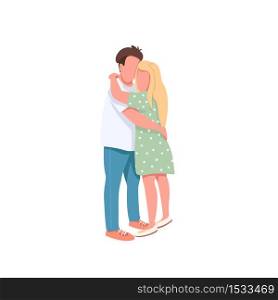 Young man and woman flat color vector faceless characters. Couple on romantic date. Close friends. Heterosexual relationship isolated cartoon illustration for web graphic design and animation. Young man and woman flat color vector faceless characters