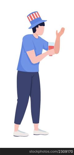 Young man at national holiday semi flat color vector character. Standing figure. Full body person on white. Festive celebration simple cartoon style illustration for web graphic design and animation. Young man at national holiday semi flat color vector character
