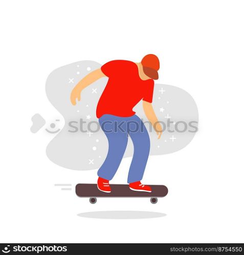 Young man character riding skateboard. Flat style. Vector illustration
