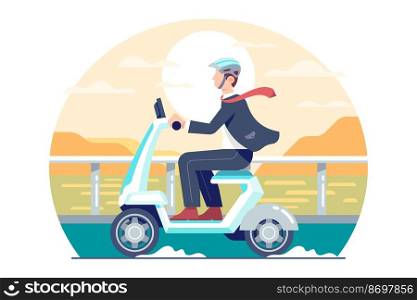 Young man driving a scooter