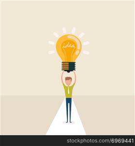 Young man icon with Light Bulb Symbol.Happy young business man and Lamp icon.People and Successful business concept.Winner,champion or victor concept.Leadership icon.Vector illustration