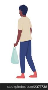 Young man in casual outfit with plastic bag semi flat color vector character. Standing figure. Full body person on white. Simple cartoon style illustration for web graphic design and animation. Young man in casual outfit with plastic bag semi flat color vector character