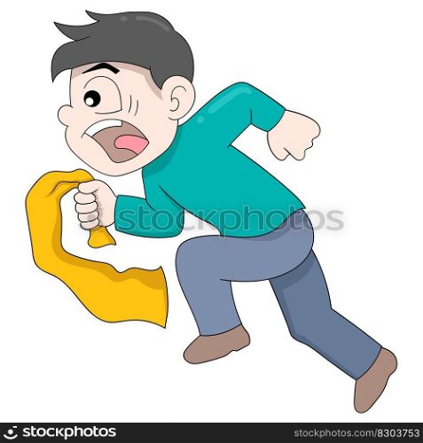 young man is running with frightened facial expression. vector design illustration art
