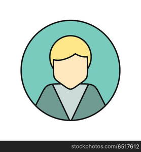 Young Man Private Avatar Icon. Young man private avatar icon. Young blond man in blue shirt and tie. Social networks business private users avatar pictogram. Round line icon. Isolated vector illustration on white background.