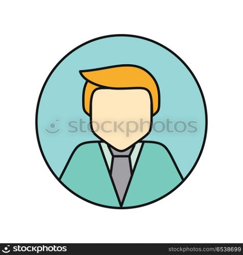 Young Man Private Avatar Icon. Young man private avatar icon. Young blond man in blue shirt and tie. Social networks business private users avatar pictogram. Round line icon. Isolated vector illustration on white background.