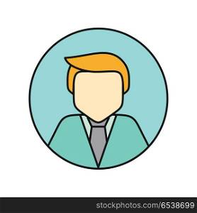 Young Man Private Avatar Icon. Young man private avatar icon. Young blond man in blue shirt and tie. Social networks business private users avatar pictogram. Round line icon. Isolated vector illustration on white background.