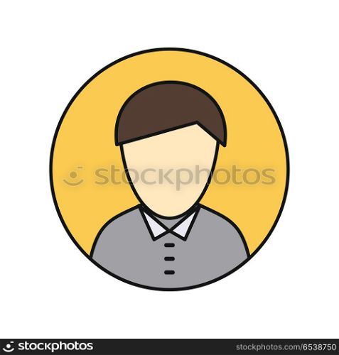 Young Man Private Avatar Icon. Young man private avatar icon. Young man in gray shirt. Social networks business private users avatar pictogram. Round line icon. Isolated vector illustration on white background.