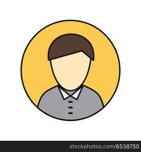 Young Man Private Avatar Icon. Young man private avatar icon. Young man in gray shirt. Social networks business private users avatar pictogram. Round line icon. Isolated vector illustration on white background.
