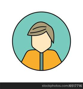 Young Man Private Avatar Icon. Young man private avatar icon. Young man in yellow shirt. Social networks business private users avatar pictogram. Round line icon. Isolated vector illustration on white background.