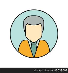 Young Man Private Avatar Icon. Young man private avatar icon. Young man in yellow shirt. Social networks business private users avatar pictogram. Round line icon. Isolated vector illustration on white background.