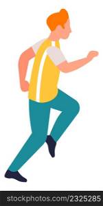 Young man running away. Guy self rescuing in hurry. Vector illustration. Young man running away. Guy self rescuing in hurry