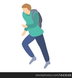 Young man running icon. Isometric of young man running vector icon for web design isolated on white background. Young man running icon, isometric style