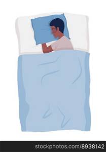Young man sleeping on side comfortably semi flat color vector character. Editable figure. Full body person on white. Simple cartoon style illustration for web graphic design and animation. Young man sleeping on side comfortably semi flat color vector character