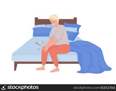 Young man suffering from morning joint pain semi flat color vector character. Editable figure. Full body person on white. Simple cartoon style illustration for web graphic design and animation. Young man suffering from morning joint pain semi flat color vector character