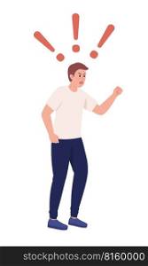 Young man threatening with fist semi flat color vector character. Showing anger. Editable figure. Full body person on white. Simple cartoon style illustration for web graphic design and animation. Young man threatening with fist semi flat color vector character