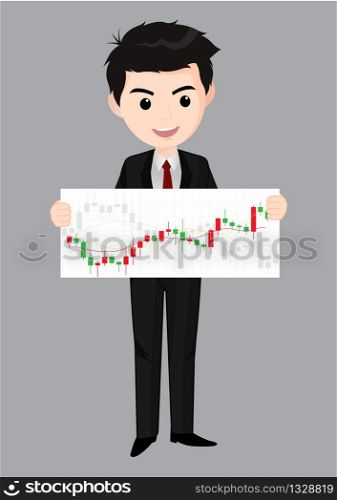 Young man trader and business candlestick chart