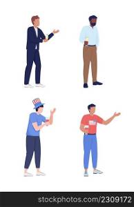 Young men raising toast semi flat color vector characters set. Standing figure. Full body person on white. Celebration simple cartoon style illustration for web graphic design and animation pack. Young men raising toast semi flat color vector characters set