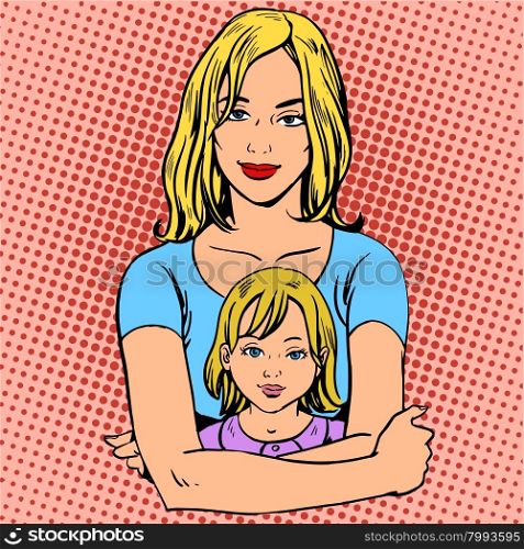 young mother and daughter. young mother and daughter motherhood childhood retro style pop art