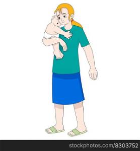 young mother holding her happy son. vector design illustration art