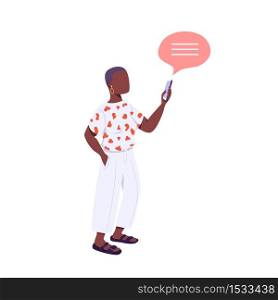 Young person flat color vector faceless character. Generation Z lifestyle. African american woman holding smartphone isolated cartoon illustration for web graphic design and animation. Young person flat color vector faceless character