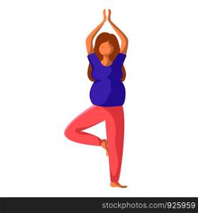 Young pregnant woman doing yoga, pretty girl is in yoga pose doing exercise and meditation. Female character in flat style. Isolated figure on white background, vector illustration. Yoga Different People