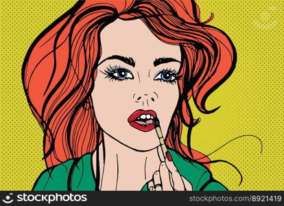 Young pretty woman putting decorative cosmetics vector image