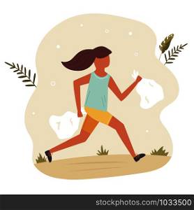 Young running girl doing plogging. Eco lifestyle. Green activity.. Young running girl doing plogging. Eco lifestyle.