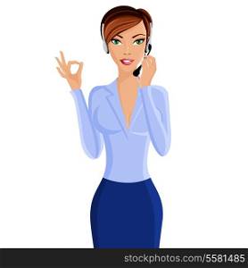 Young sexy attractive woman call center customer support interactive service representative with headphone set isolated vector illustration