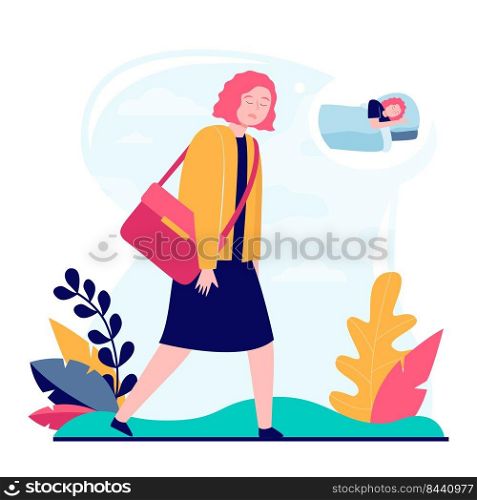 Young sleepy woman going to work or study. Job, dream, breakdown flat vector illustration. Lifestyle and exhaustion concept for banner, website design or landing web page