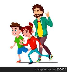 Young Sport Family With Children Running Vector. Illustration. Young Sport Family With Children Running Vector. Isolated Illustration