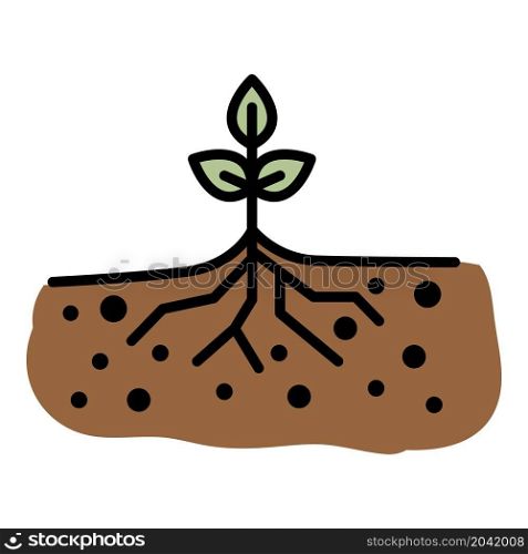 Young sprout with root icon. Outline young sprout with root vector icon color flat isolated. Young sprout with root icon color outline vector