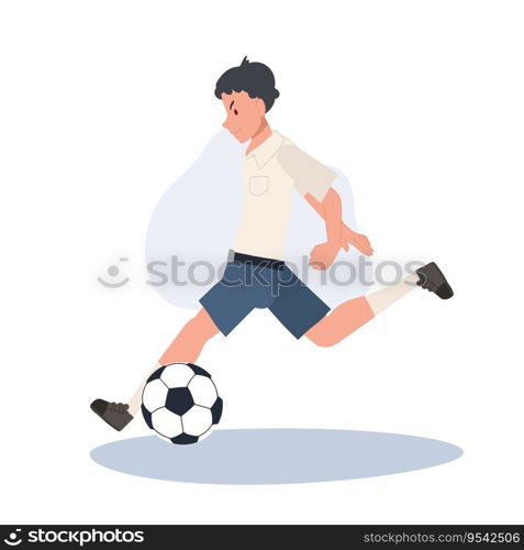 Young Thai Student Boy Kicking Ball After Classes. Young Thai Student Boy Playing Football After School